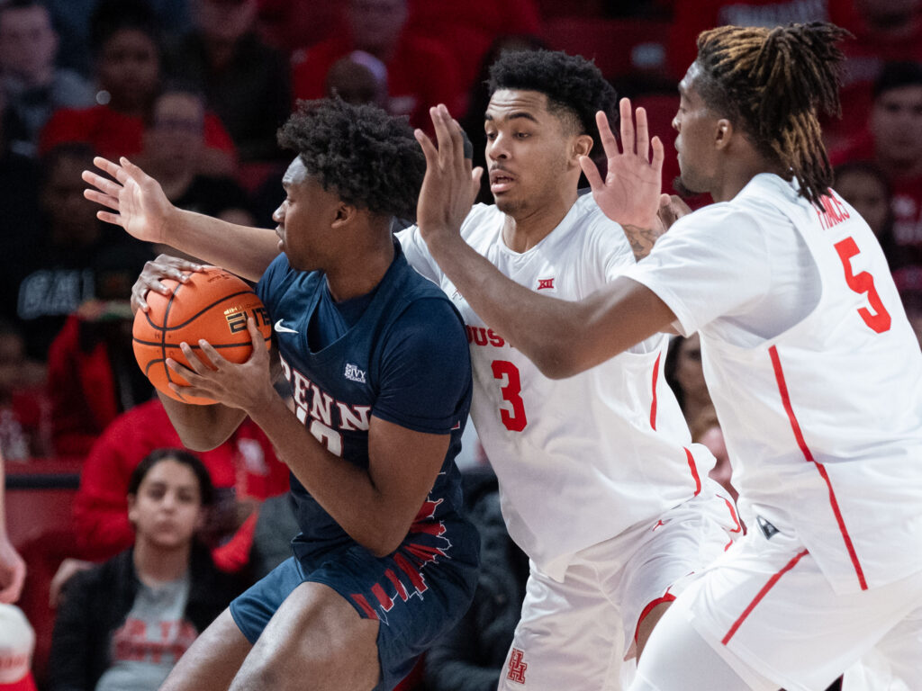 University of Houston's elite basketball team wins with defense and Ramon Walker Jr. and Ja'Vier Francis are all in. (Photo by F. Carter Smith)