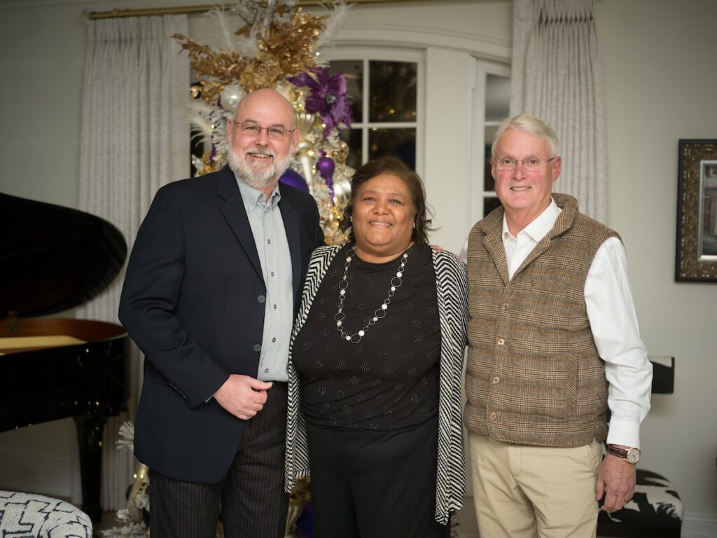 David Kelley, Wanna Hadnott, Tom Cordell at the Legacy Community Health 'Holiday Schmooze' (Photo by Daniel Ortiz)