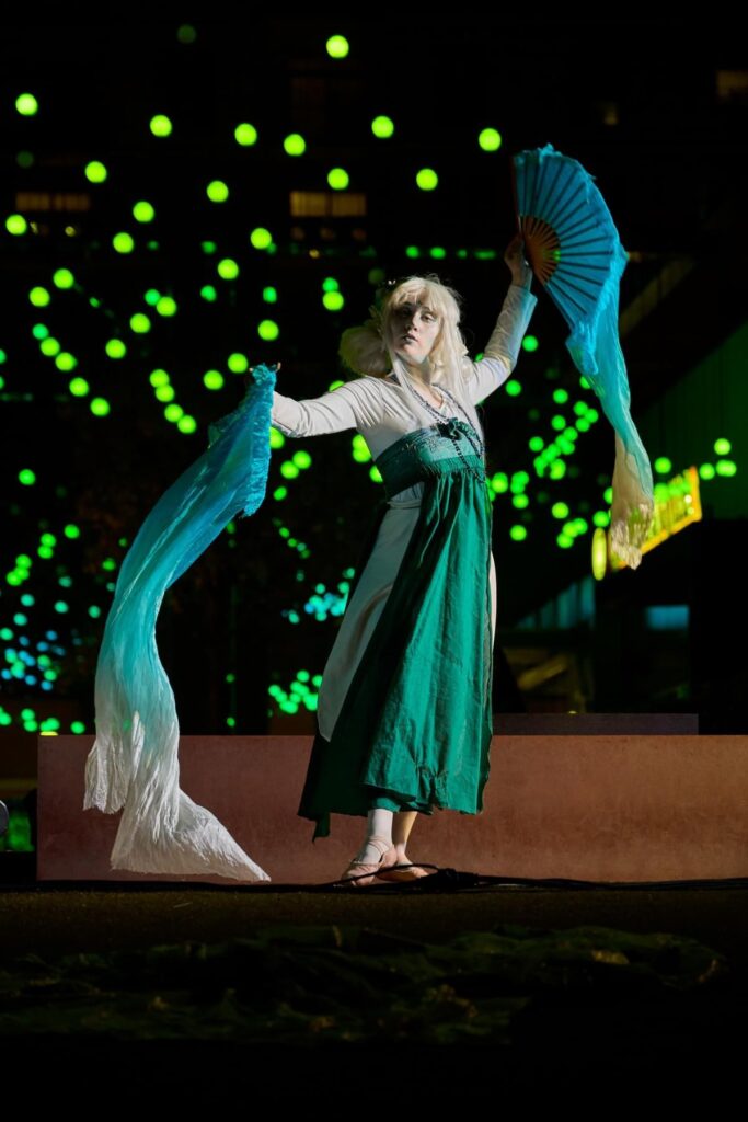 Performance artist Takanae Ana Mae at the Artfeel event at Hughes Landing.  Her piece was inspired by "Shoal", recently installed by the Howard Hughes Corporation.