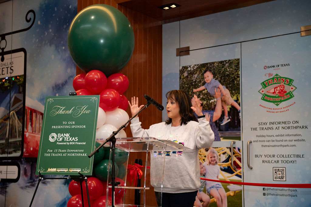 Maria Guerrero (NBC5) at the sneak peek of the 2023 Trains at NorthPark.