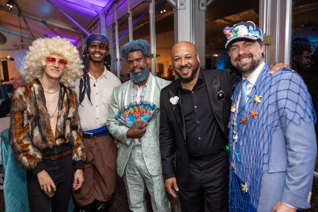 Matthew Walker, Ernest Harris, Jeremy Johnson, Robert Hodge, Mike Morris at Lawndale Art Center Hair Ball  (Photo by Jenny Antill Clifton)