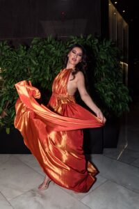 A model poses on the catwalk at the 50th anniversary celebration of the fashion Battle of Versailles. (Photo by Torry Sledge)