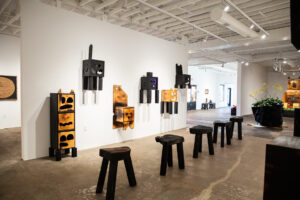 Mr. Tomonoshi's solo, "KOKORO!," bears important messages. The artist tells PaperCity, "Exploring sustainability and reusability of found wood is the core principle of my architecture practice."(Photo by Jessica Dao)