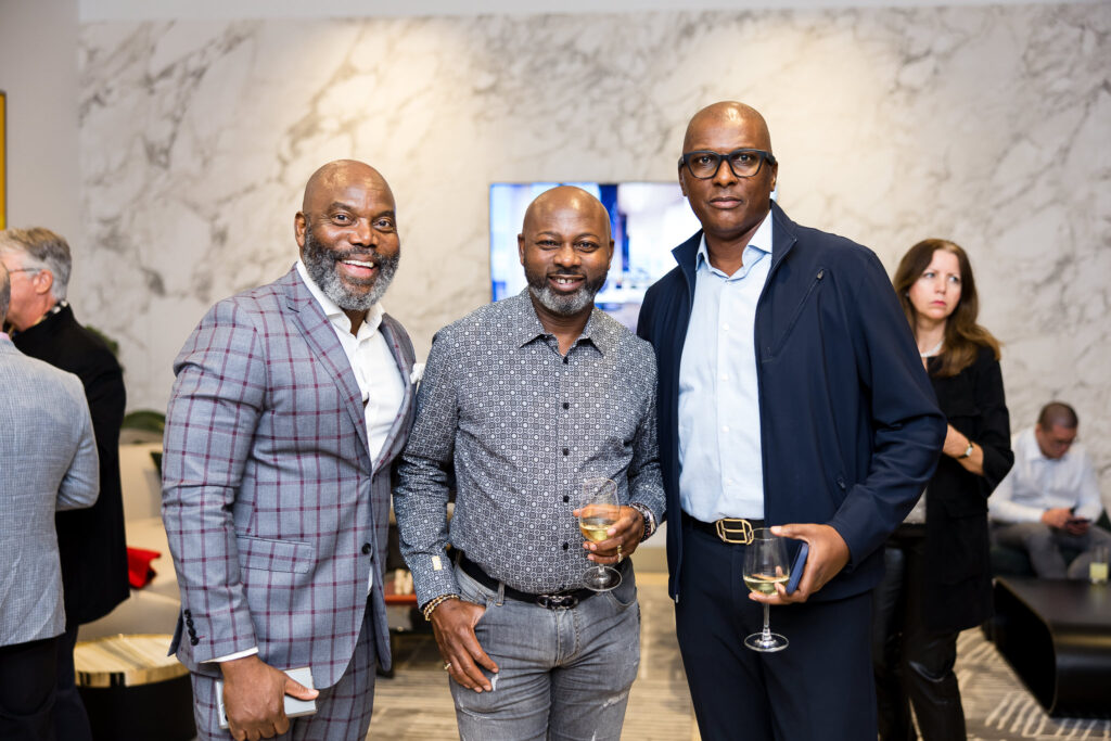 Patrick Ashiofu, Matthew Origbe, Sonari Jack at the grand opening of Residences at The Allen. (Photo by Hung L. Truong Photography)