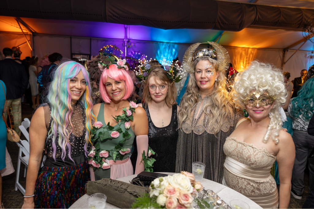 Rachel Schneider, Izzy Schulte, Elizabeth Roath Garcia, Afton Baily Griffin, Jessica Seff at Lawndale Art Center Hair Ball  (Photo by Jenny Antill Clifton)