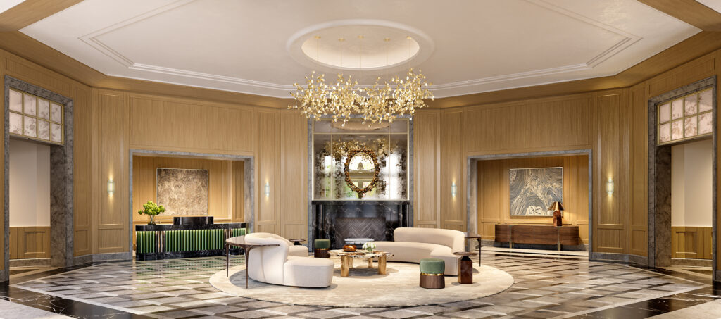 The Grand Lobby at The Ritz Carton Residences, The Woodlands reflects the glamour of this new community.