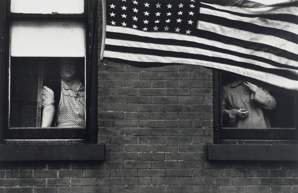 Robert Frank's "Parade, Hoboken, New Jersey," 1955–1956, printed 1972–1977, at the Museum of Fine Arts, Houston. (Collection Museum of Fine Arts, Houston, the Target Collection of American Photography, museum purchase funded by Target Stores. © The June Leaf and Robert Frank Foundation.)