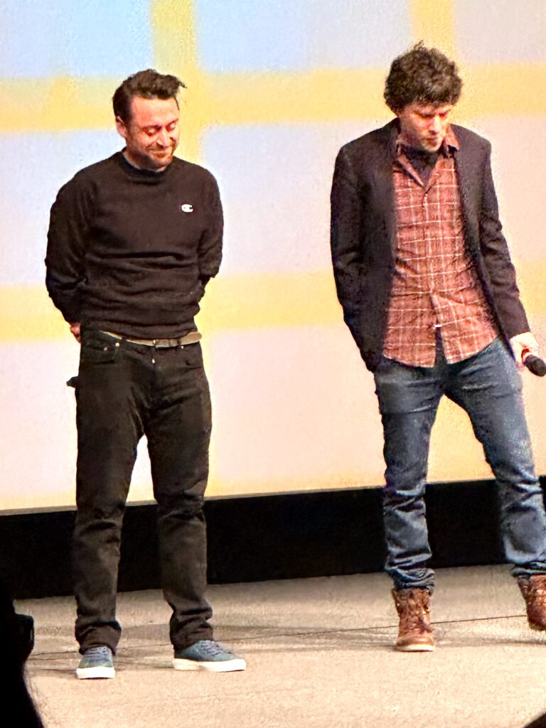 Kieran Culkin and Jesse Eisenberg at Q and A following premiere of “A Real Pain” at Sundance Film Festival (photo by Jane Howze) 