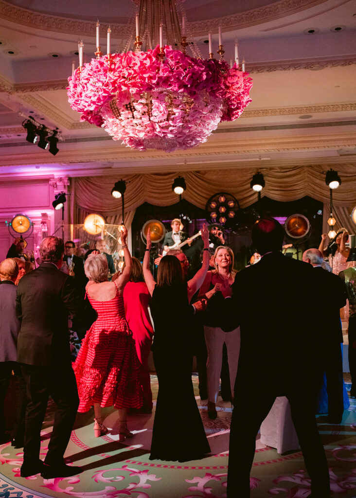 The orchid-covered chandelier was dressed to match the color palette of the after party at the Shangri-La Paris. (Photo by Le Secret D'Audrey, Audrey Neracoulis)