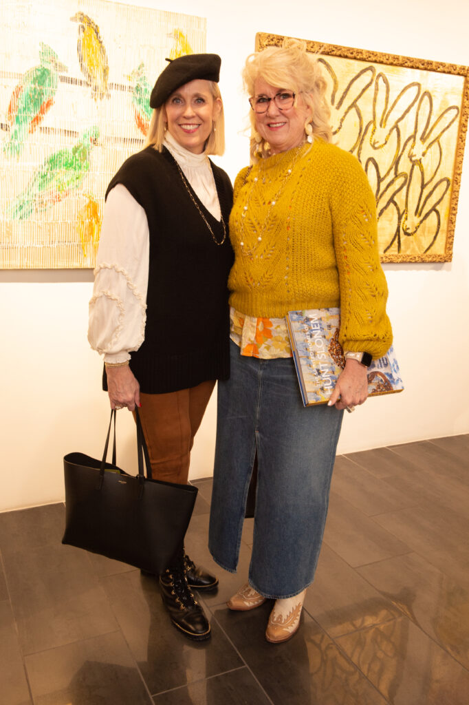 Brandi Sinclair, Xan Koonce at Laura Rathe Fine Art's "Hunt Slonem: Hare Salon" (Photo by George Fiala)