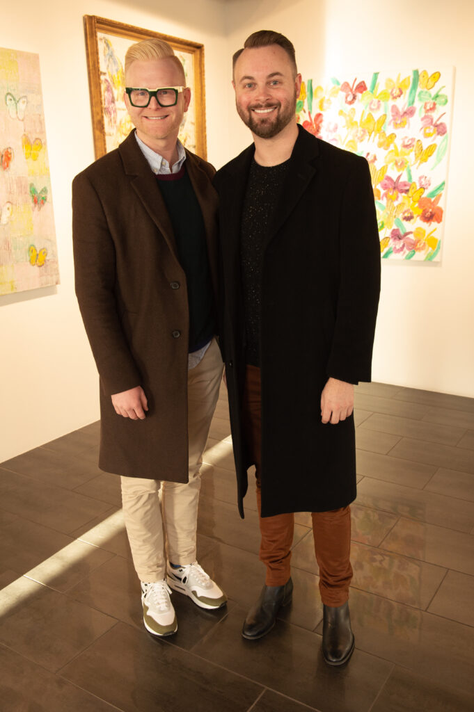 Bryan Yates, Grayson Knight at Laura Rathe Fine Art's "Hunt Slonem: Hare Salon" (Photo by George Fiala)