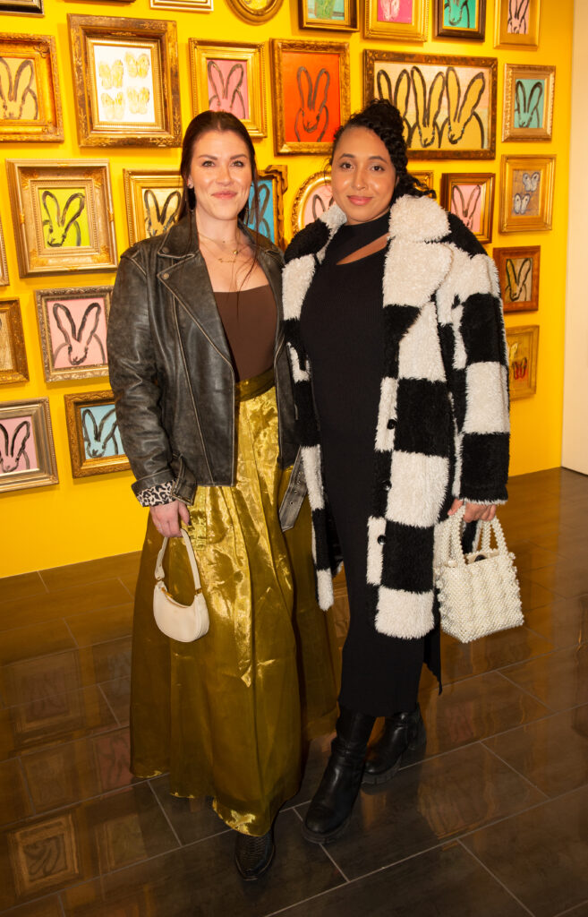 Gentry Hammons, Haley Carruthers at Laura Rathe Fine Art's "Hunt Slonem: Hare Salon" (Photo by George Fiala)