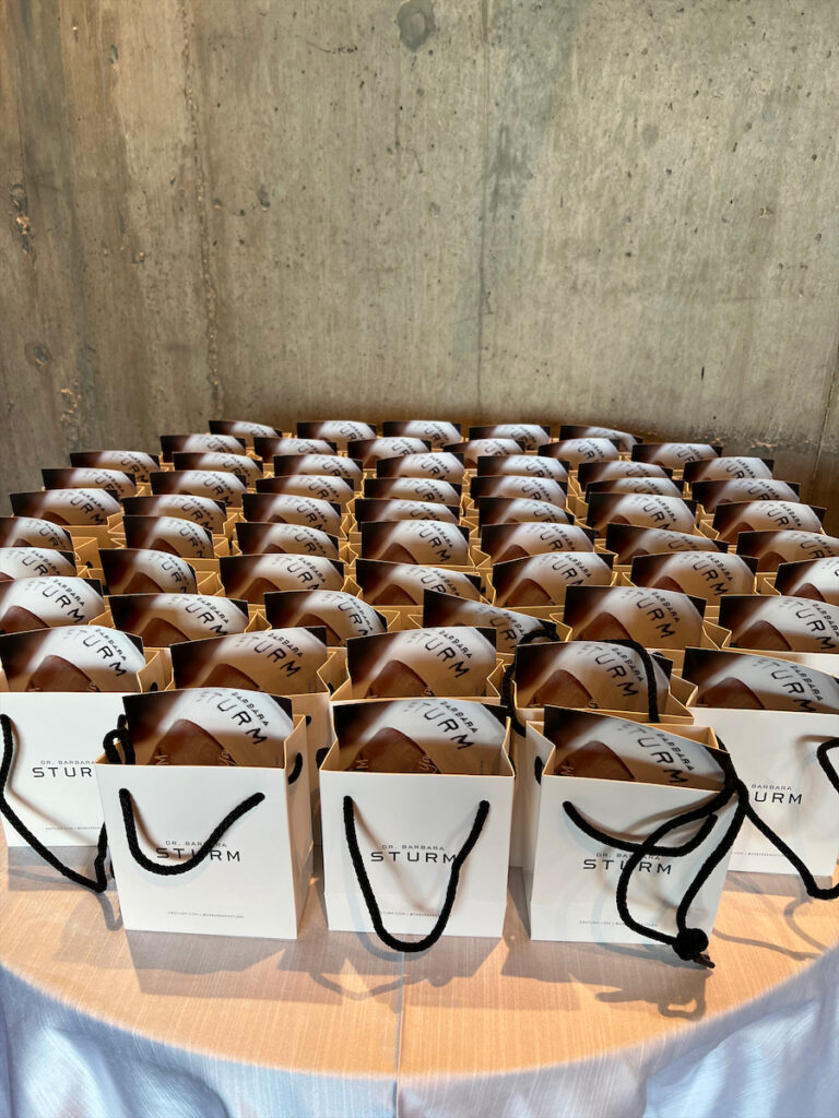 Gift bags from Dr. Barbara Sturm at Hotel Swexan wellness events. 