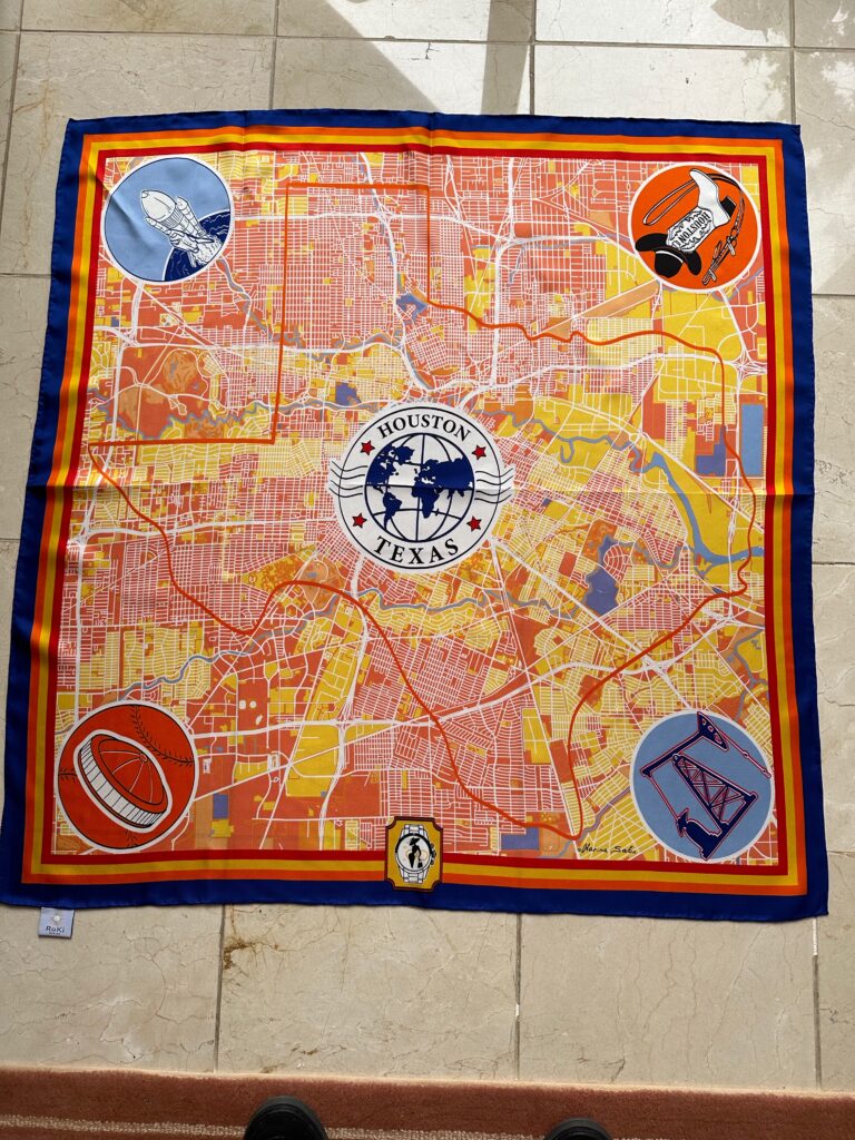 Sales of The Vintage Contessa's spanking new Houston, Texas, silk scarf, made in collaboration with Roki Design,  will benefit the Astrodome Conservancy. 