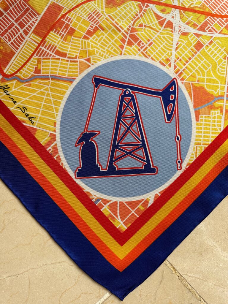 One corner of the Vintage Contessa's Houston, Texas, scarf which benefits the Astrodome Conservancy.