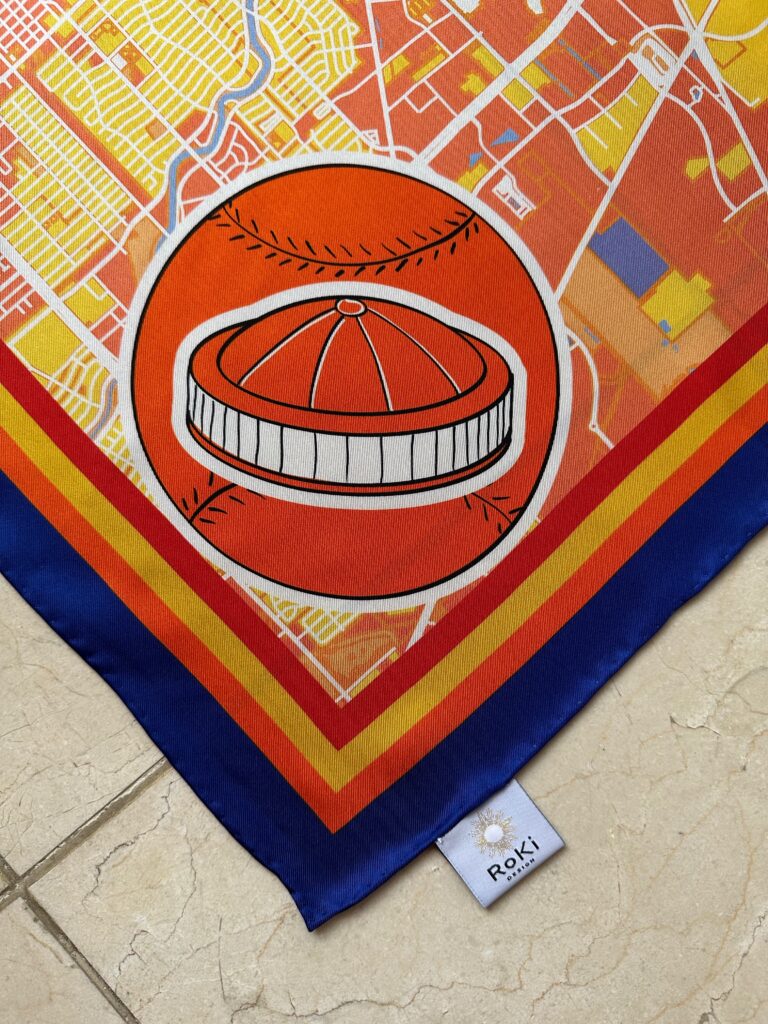 One corner of the Vintage Contessa's Houston, Texas, scarf which benefits the Astrodome Conservancy.