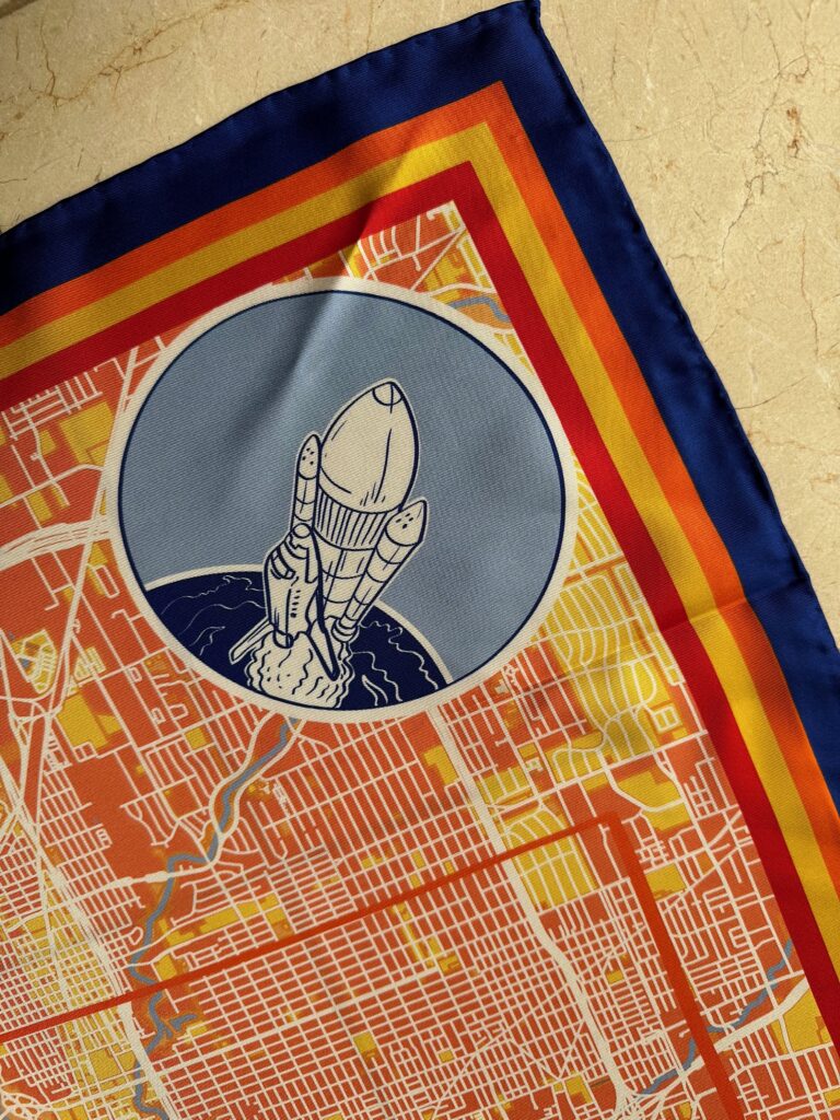 One corner of the Vintage Contessa's Houston, Texas, scarf which benefits the Astrodome Conservancy.