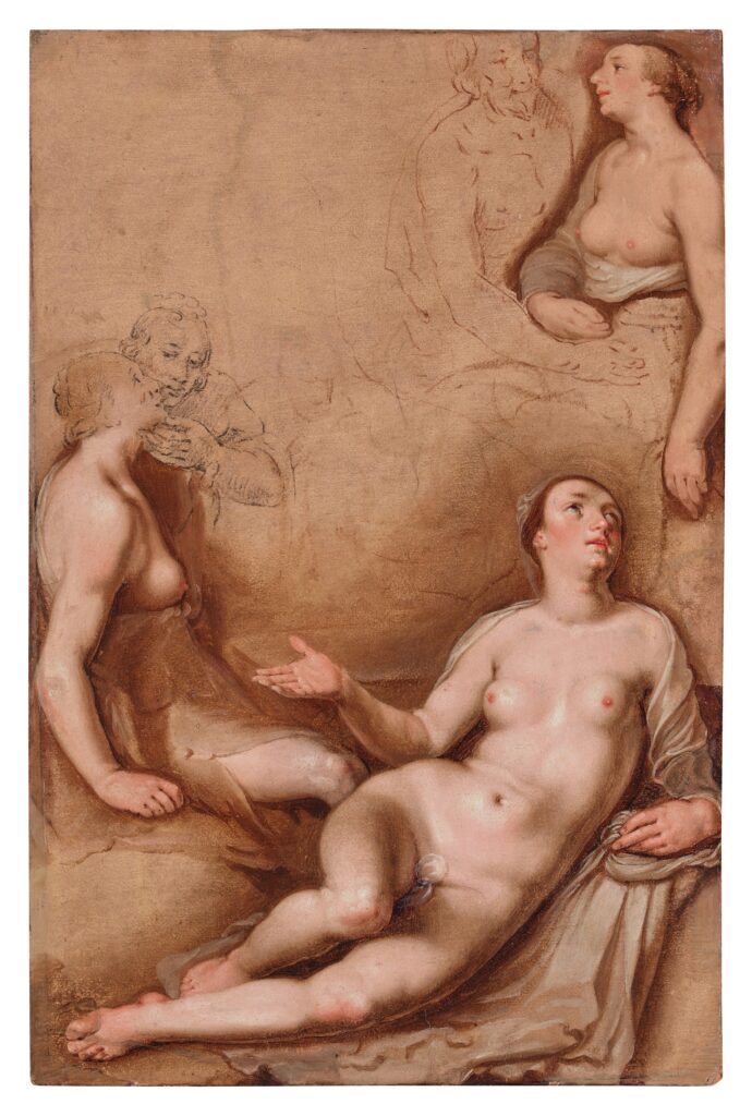Lot 209, Cornelis Cornelisz. van Haarlem's "Studies of a Reclining Woman and Two Seated Couples"