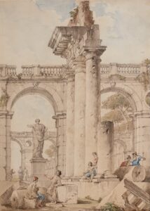 Lot 253, Giovanni Paolo Panini, Architectural Capriccio with Figures among Classical Ruins
