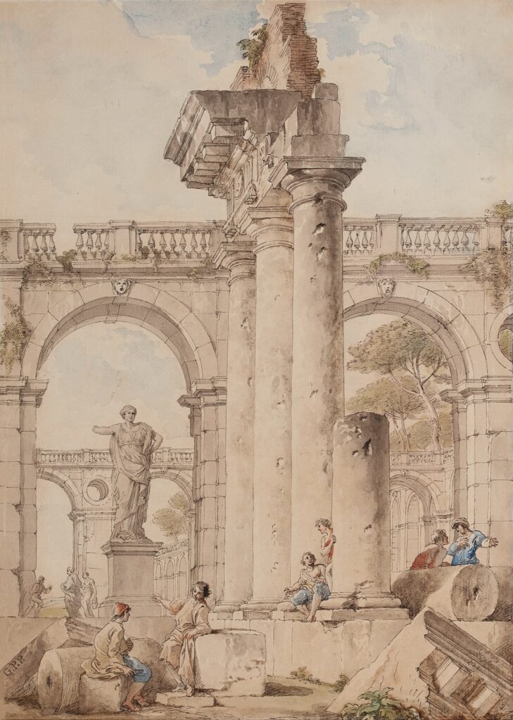 Lot 253, Giovanni Paolo Panini's "Architectural Capriccio with Figures among Classical Ruins"