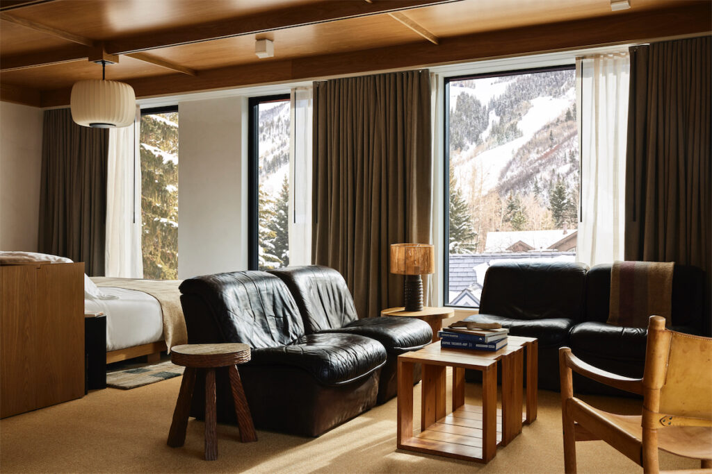 A guest room in MOLLIE, a brand new boutique hotel in Aspen. 