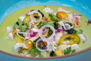 Quince – Like many dishes at Quince this fresh seafood ceviche dish is a fusion of Spanish and Asian influences.