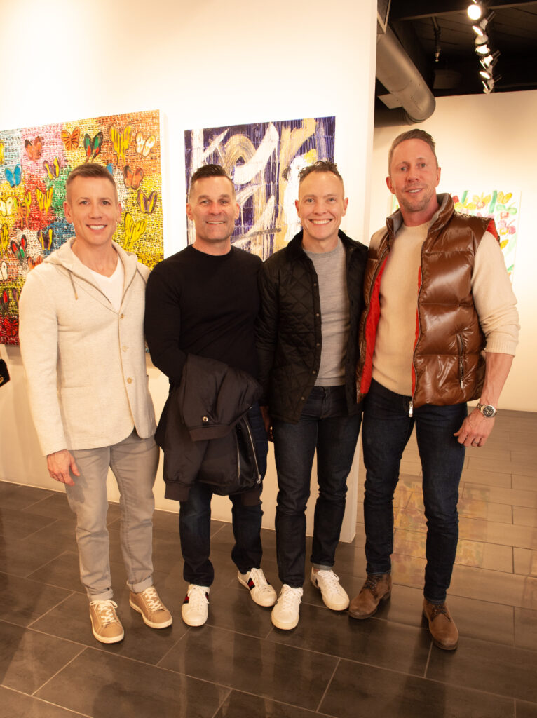 Tim Loecker, Matt Davies, Tommy Stockton, Justin Kettler at Laura Rathe Fine Art's "Hunt Slonem: Hare Salon" (Photo by George Fiala)