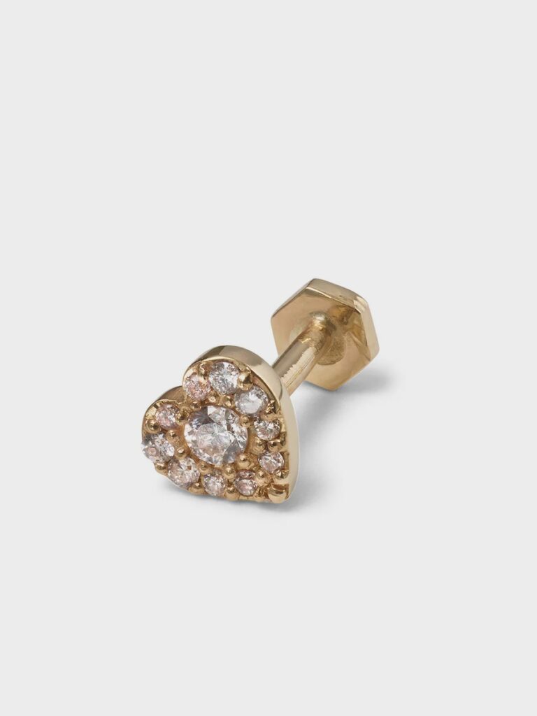 Wildlike Large Diamond Heart Yellow Gold Threaded Single Stud $285