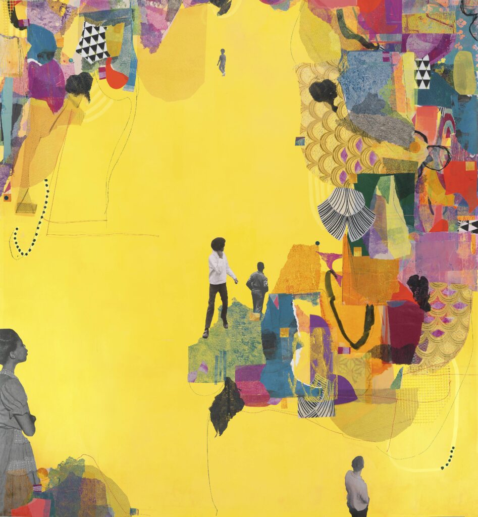 Brittney Boyd Bullock's "No It Ain’t, Yes It Is," 2023, at Museum of Fine Arts, Houston. Mono printed paper, fabric, paper, acrylic, tulle, thread, felt, canvas, and tissue paper. (Courtesy Brittney Boyd Bullock)