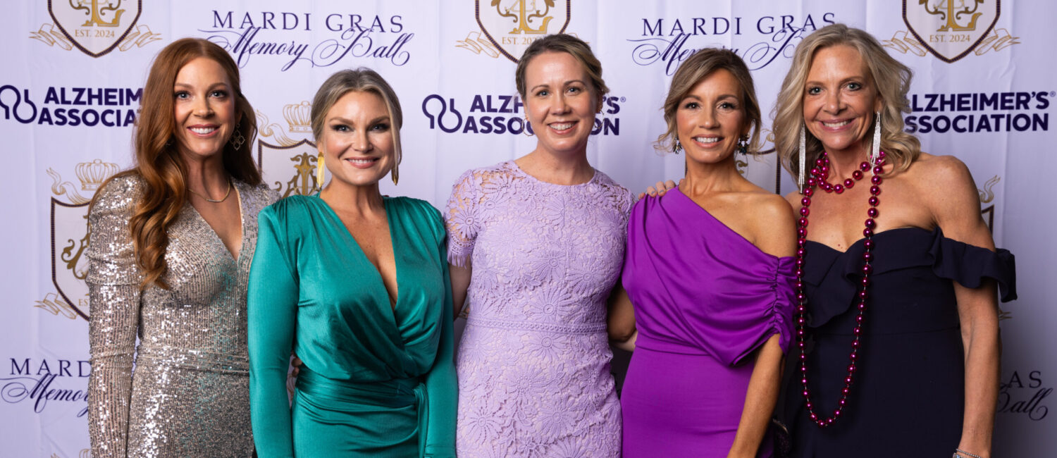 Beth Bryan, Dr. Melissa C. Bowman, Vanessa Meyer, Leslie Reilly and Susan Salinger make the scene at the Mardi Gras Memory Ball at the Conroe Hyatt Regency.