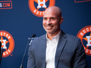 Houston Astros second baseman Jose Altuve signed a 5-year $125M extension to remain with his team, and held a press conference with general Manager Dana Brown, agent Scott Boris and manager Joe Espada at Minute Maid Park