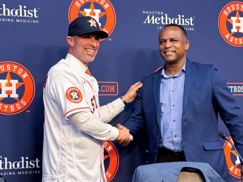 Astros manager Joe Espada and general manager Dana Brown have a super bond. (Photo by F. Carter Smith)