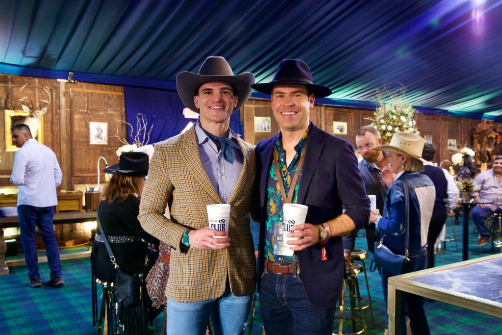 Brandon Bourque & Derrick Shore in the Cotton 'Q Club at RodeoHouston. (Photo by Ashley Patranella, Painted Peacock Photography)