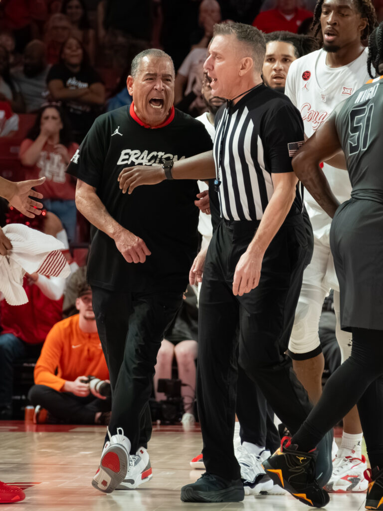 University of Houston coach Kelvin Sampson stood up for his players and got ejected for the first time as UH's coach. (Photo by F. Carter Smith)