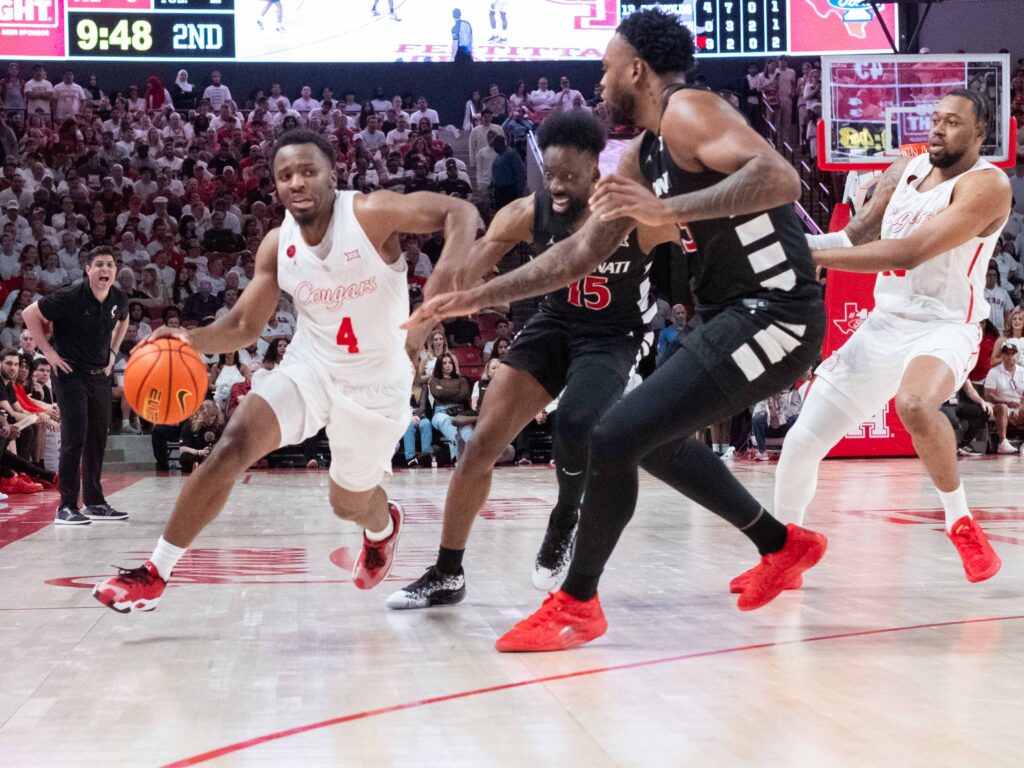 University of Houston shooting guard LJ Cryer draws plenty of defensive attention. (Photo by F. Carter Smith)