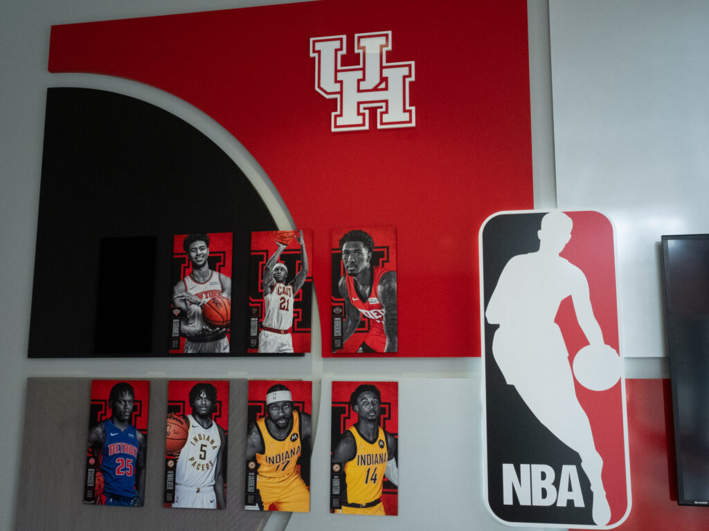 University of Houston basketball's NBA wall makes an impression of its own. (Photo by F. Carter Smith)