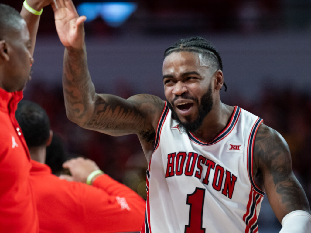 University of Houston point guard Jamal Shead is one of the greatest Cougars in UH's storied basketball history. And he already has two buzzer beating game winners. (Photo by F. Carter Smith)