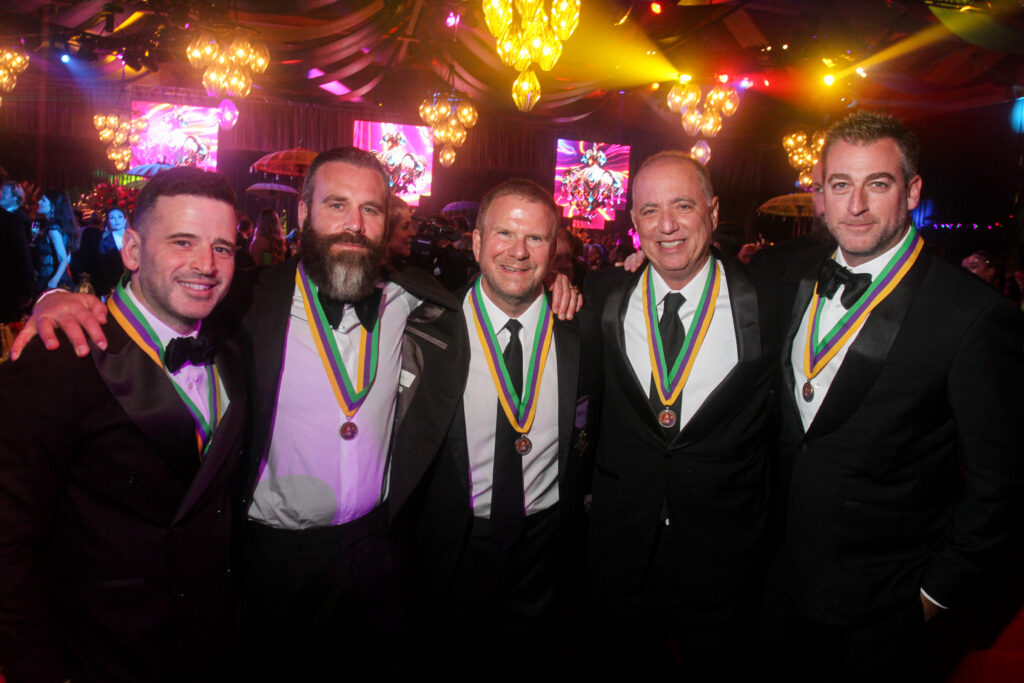 Eugene Remm, Doug Jacob, Tilman Fertitta, Richard Handler, Mark Birnbaum at the San Luis Salute in Galveston (Photo by Gary Fountain)
