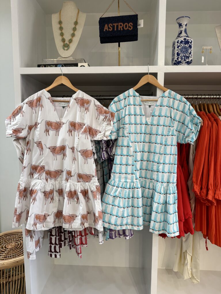 Rodeo-inspired frocks by Brooke Wright on display in the new Christina Greene boutique.