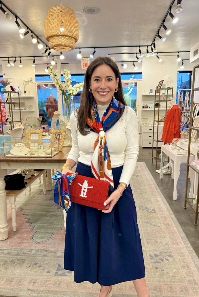 The rodeo scarf, twilly, and handbag from Christina Green are the perfect accessories for every fashion conscious cowgirl.