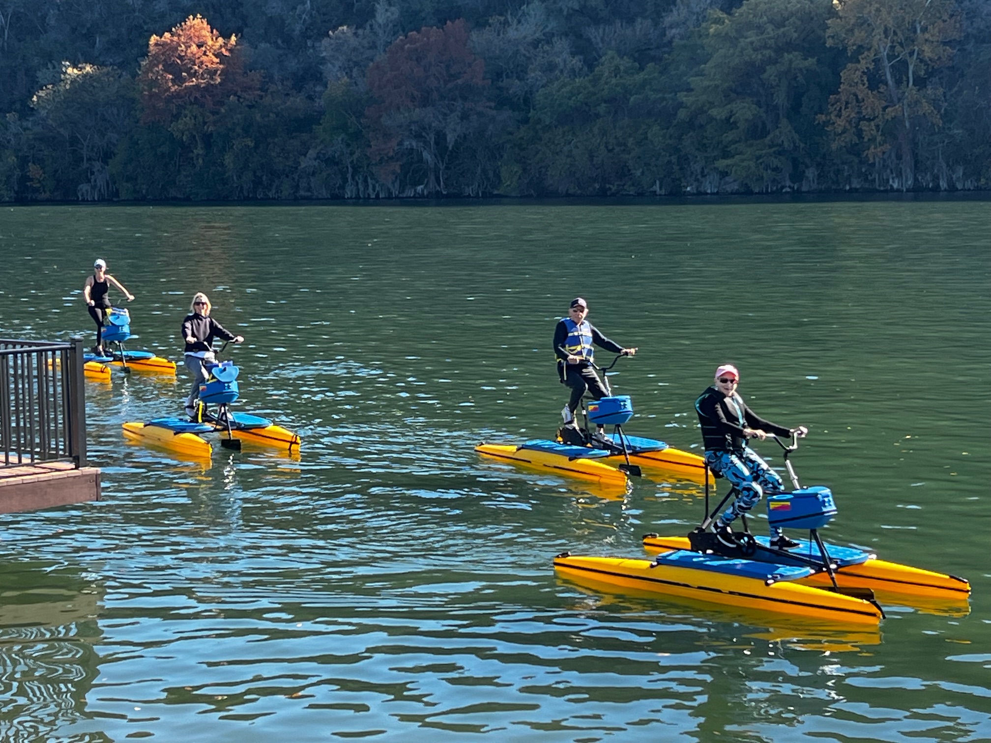 Claridge, her sister and parents hydro bike on Lake Austin. (Courtesy of Lake Austin Spa Resort)