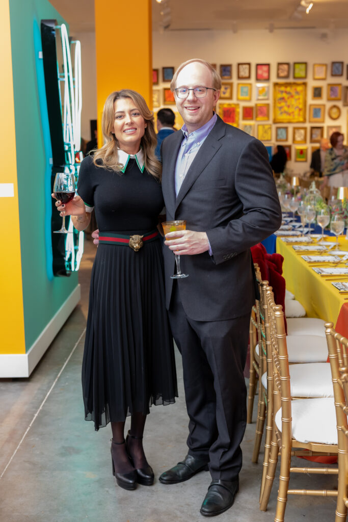 Krystal Hammett, Eric Schuler at Laura Rathe Fine Art Hunt Slonem Dinner Party (Photo by Miroma Photography)