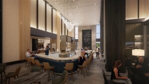 Loews – Step inside the lobby bar at the new Loews Hotel Arlington. (Courtesy Rendering)