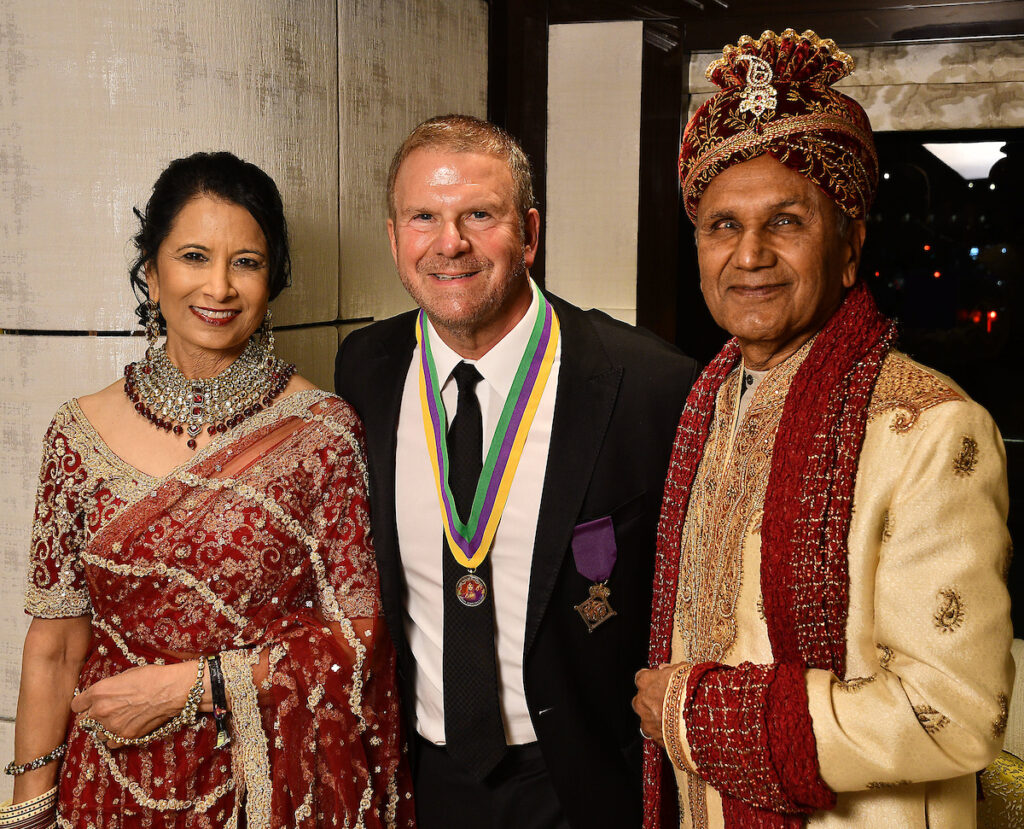 University of Houston System chancellor Renu Khator, Tilman Fertitta, Professor Suresh Khator at the San Luis Salute in Galveston. (Photo by Dave Rossman)