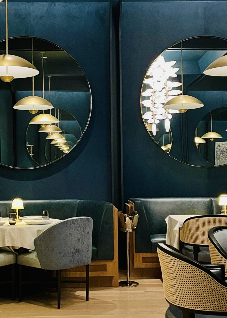 The Blue Room - Wrapped in blue fabric and surrounded by round mirrors, its and intimate dining experience. (Photo by Courtney Dabney)