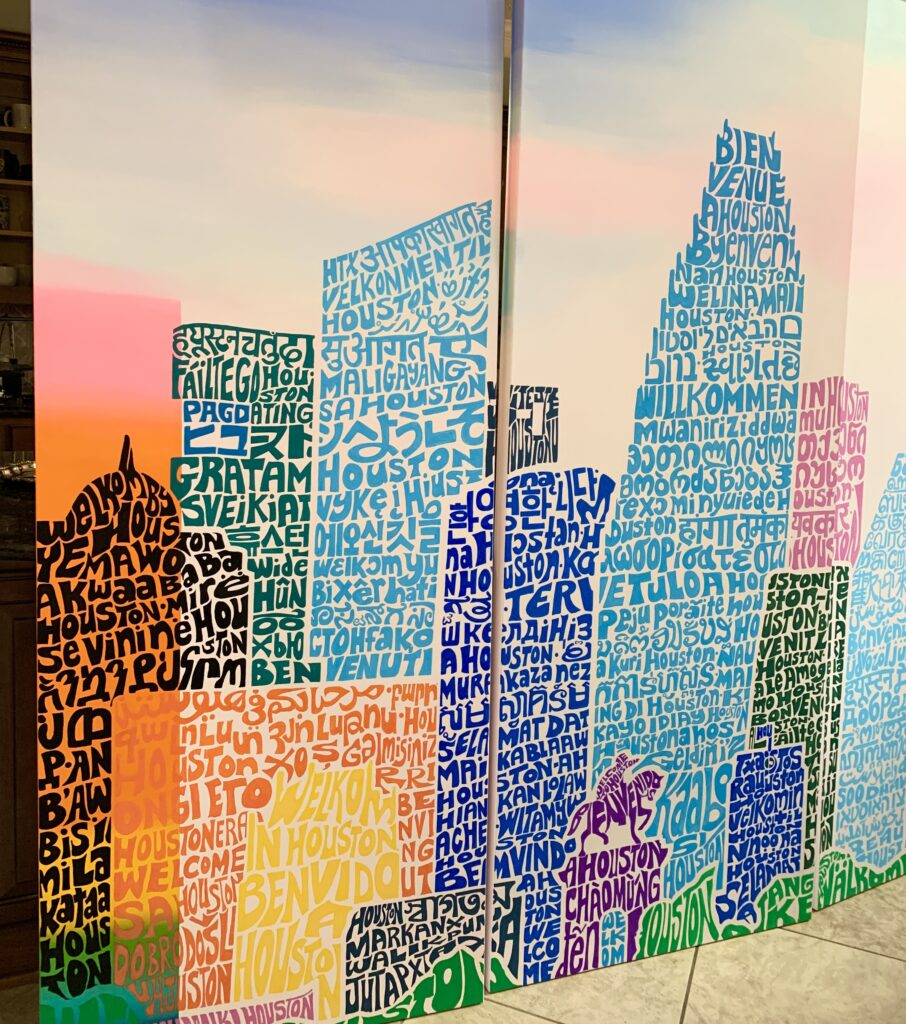 “Welcome” is translated into more than 100 languages, and is part of the upcoming art installation at Bush International Airport. (Photo by Marlo Saucedo)