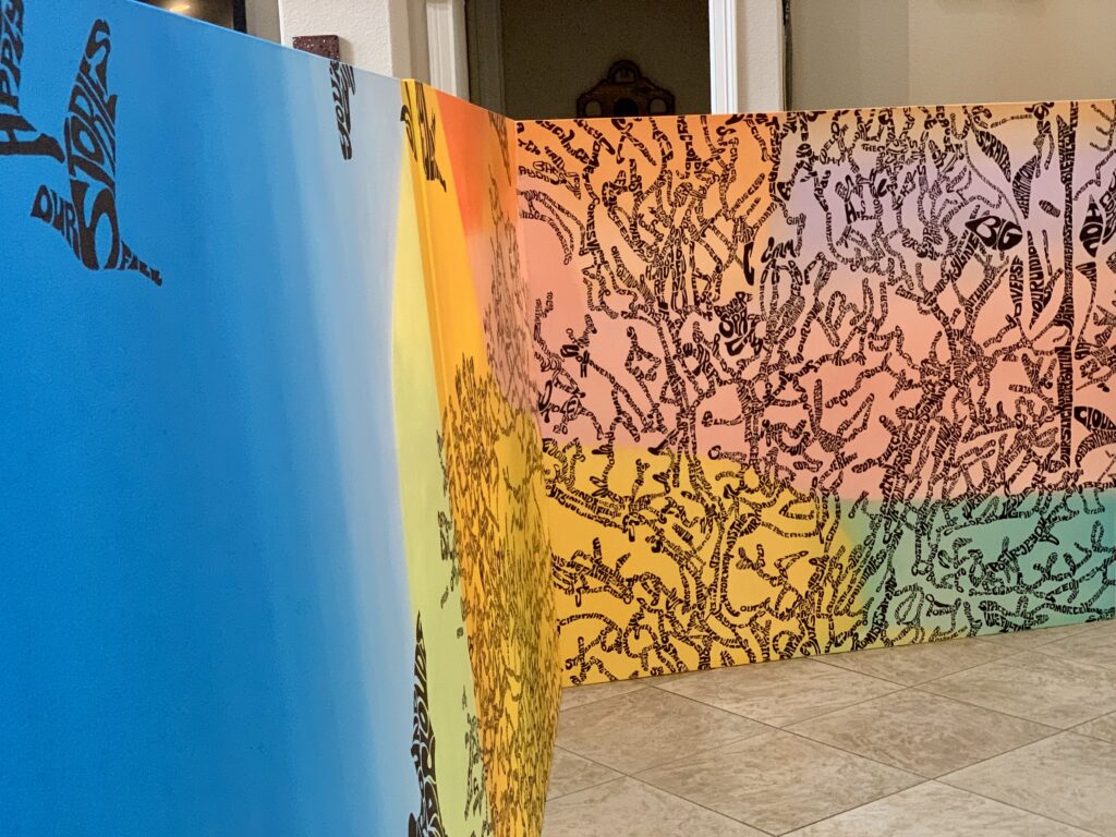 Two of the panels that Saucedo is working on in her home show the depth of her work. (Photo courtesy of Marlo Saucedo)