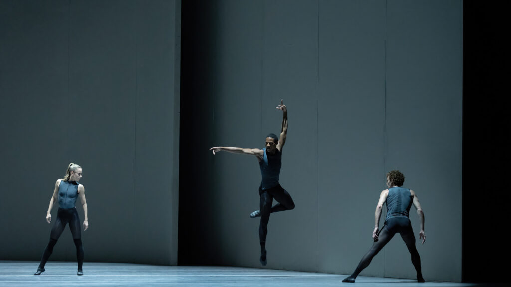 Houston Ballet first soloist Tyler Donatelli, soloist Eric Best and principal Skylar Campbell in Tim Harbour's "Filigree and Shadow." (Photo by Amitava Sarkar. Courtesy Houston Ballet)