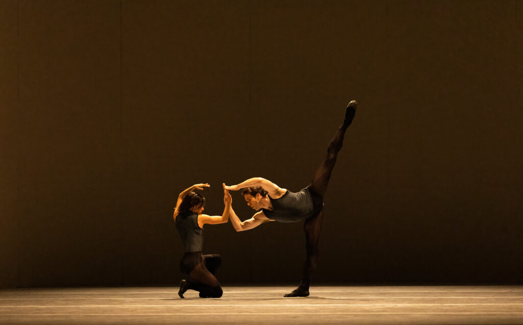 Houston Ballet first soloist Mónica Gómez and principal Connor Walsh in Tim Harbour's "Filigree and Shadow." (Photo by Amitava Sarkar. Courtesy Houston Ballet)