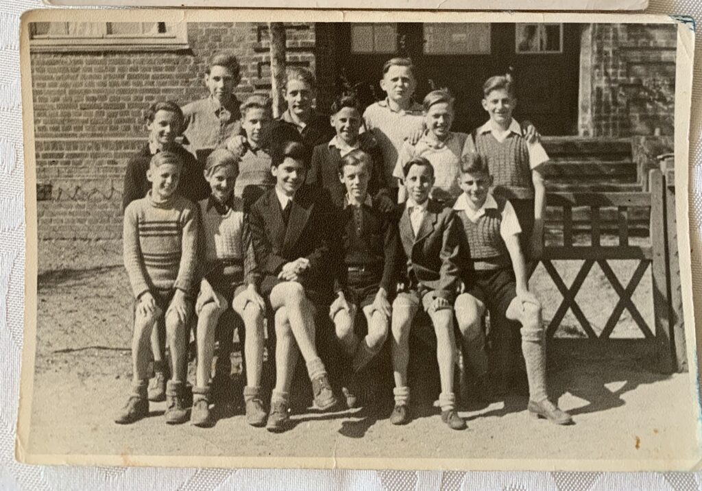 A fourteen-year-old Karl Lagerfeld, very soigné, in the front row of his class photo from Bad Bramstedt, outside of Hamburg. (Courtesy Gordian Turk)